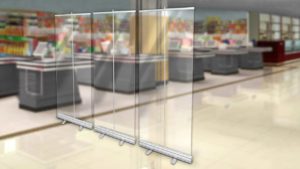 Retractable floor standing sneeze shield – #R004SS Retractable floor standing sneeze shield - #R004SS
