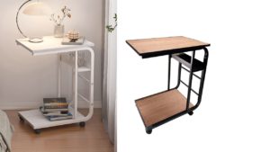 SIDNEY (Small) – Couch C-Shaped Rolling Side Table w/ Rack (White or Black)-Hospital Bed Table with Storage, Laptop Desk for bed SIDNEY (Small) - Couch C-Shaped Rolling Side Table w/ Rack (White or Black)-Hospital Bed Table with Storage, Laptop Desk for bed