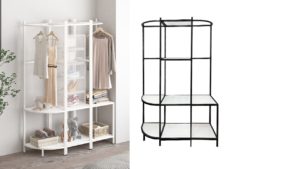 CORNER COAT RACK AND SHELF UNIT – COMBINATION – Freestanding Corner Tree Shelf Entryway Storage for Small Space, also in Black CORNER COAT RACK AND SHELF UNIT - COMBINATION - Freestanding Corner Tree Shelf Entryway Storage for Small Space, also in Black