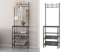 COAT AND SHOE RACK (SLANT) – CLARK – Freestanding Corner Tree Shelf Entryway Storage for Small Space, also in Black COAT AND SHOE RACK (SLANT) - CLARK - Freestanding Corner Tree Shelf Entryway Storage for Small Space, also in Black