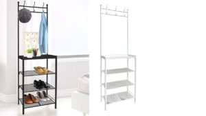 COAT AND SHOE RACK (STRAIGHT RACKS) – LOIS – Freestanding Corner Tree Shelf Entryway Storage for Small Space, also in Black COAT AND SHOE RACK (STRAIGHT RACKS) - LOIS - Freestanding Corner Tree Shelf Entryway Storage for Small Space, also in Black