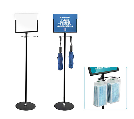 Floor Sign Stand with Dual Merchandise Hooks