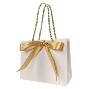 6"H White with Gold Ribbon Gift Paper Bag