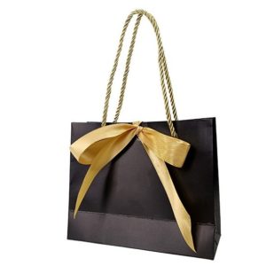6"H Black with Gold Ribbon Gift Paper Bag