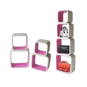 Square 4-Shelves Set - White/Pink - SSW001WP